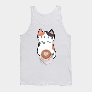 Coffee Time Cute Calico Cat Tank Top